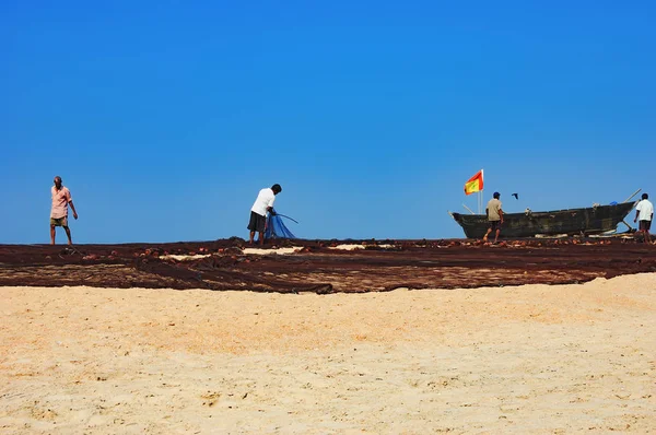 Goa Índia Novembro 2012 Pescadores Não Identificados Secaram Sua Antiga — Fotografia de Stock
