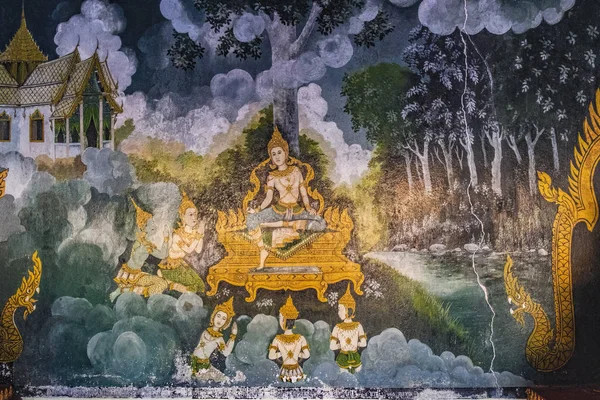 Chiang Mai Thailand February 2018 Fresco Depicting Scene Life Buddha — Stock Photo, Image