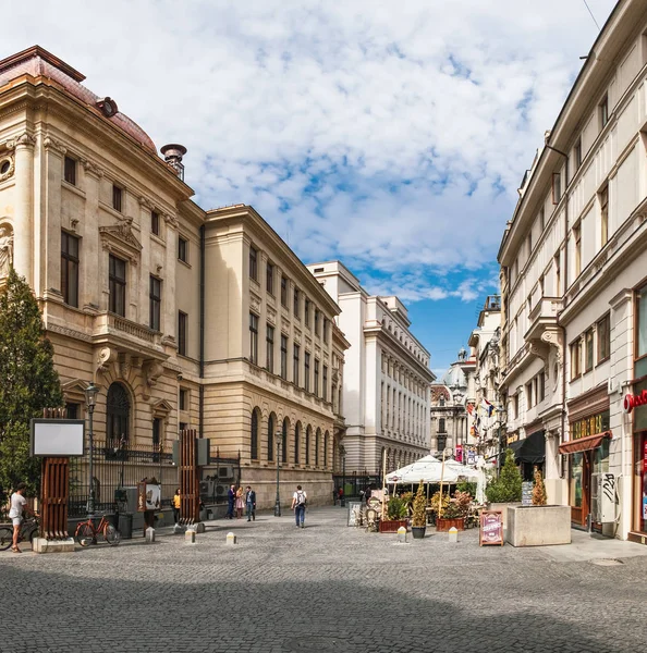 Bucarest Rumania Septiembre 2017 Vista Panorámica Los Turistas Pie Calle — Foto de Stock