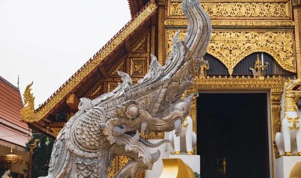 Primer Plano Naga Como Arte Piedra Frente Wat Phra Sing — Foto de Stock