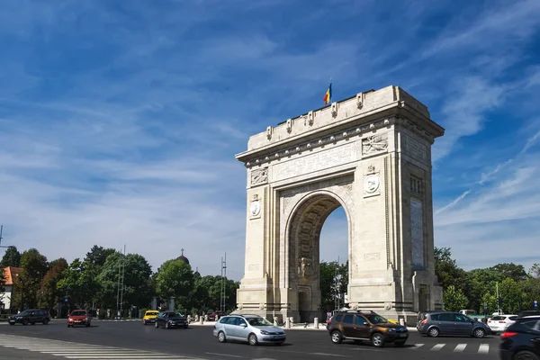 Bucareste Romênia Setembro 2017 Arcul Triumf Arco Triunfal Localizado Estrada — Fotografia de Stock