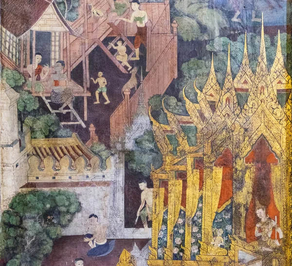 Bangkok Tailandia Diciembre 2018 Antigua Pintura Mural Del Templo Budista — Foto de Stock