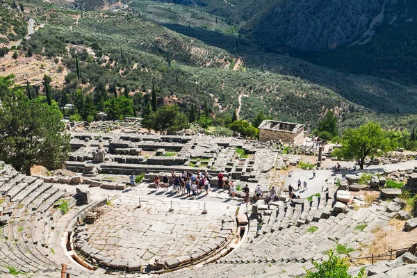 Дельфи Греция Сентября 2017 Года Панорамный Вид Древнего Театра Амфитеатра — стоковое фото