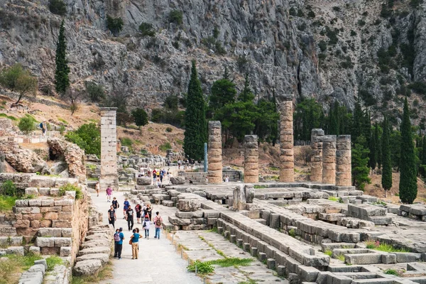 Delfi Grecia Settembre 2017 Veduta Panoramica Delle Antiche Rovine Tempio — Foto Stock