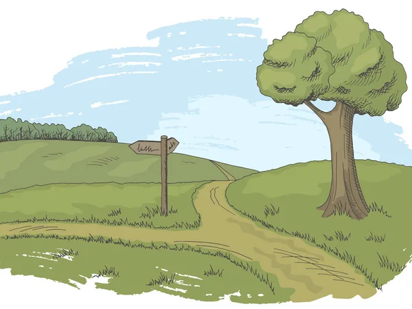 Crossroad pathway graphic color tree landscape sketch illustration vector