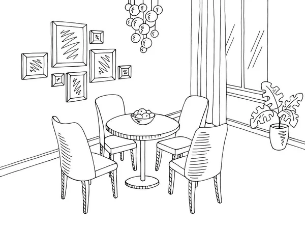 Dining room graphic black white sketch illustration vector Stock Vector ...