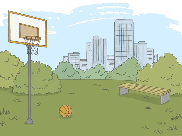 Street sport basketball graphic color city landscape sketch illustration vector