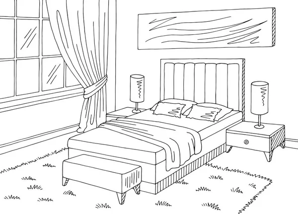 Bedroom Graphic Black White Home Interior Sketch Illustration Vector