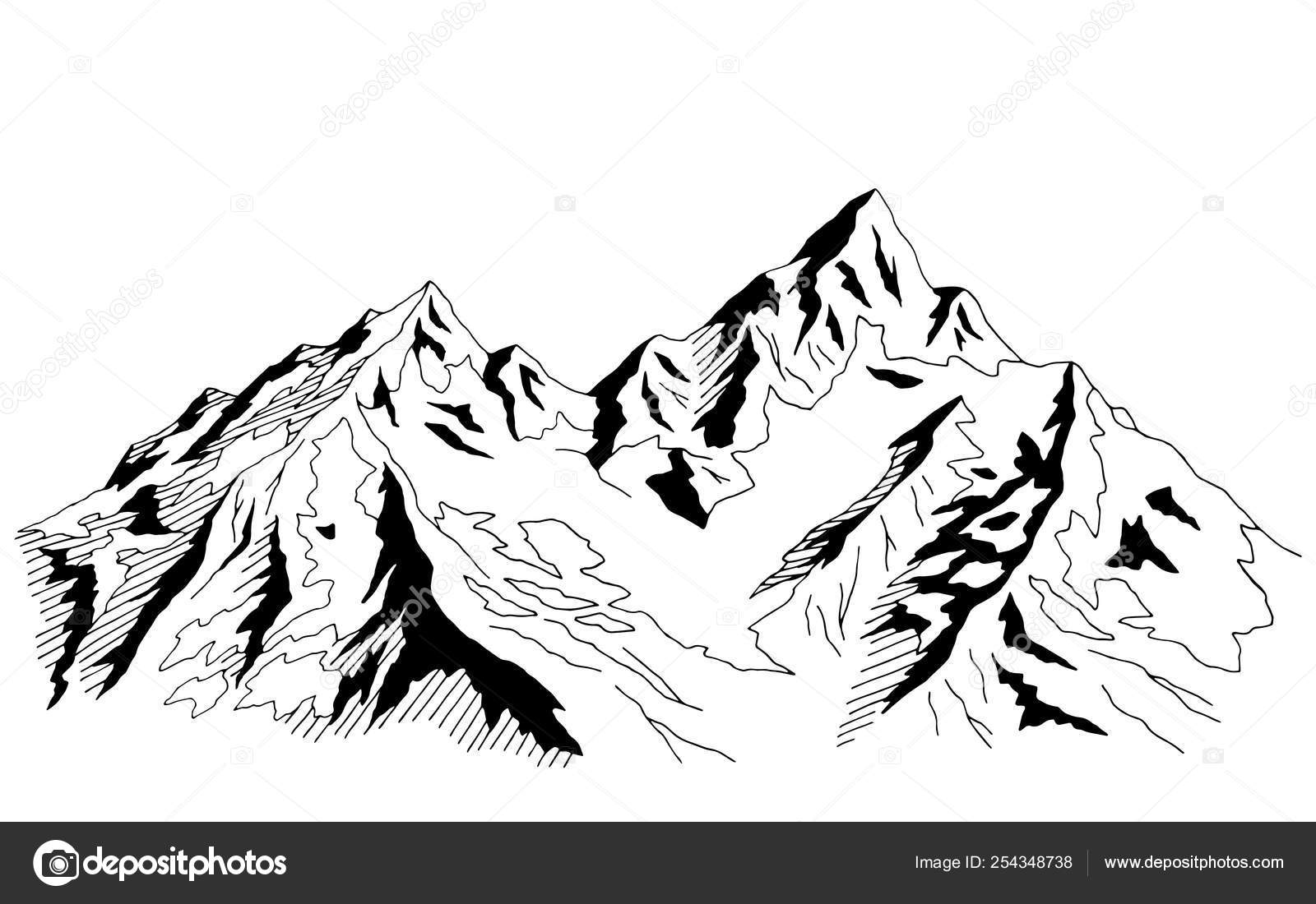 Mountains Graphic Black White Landscape Sketch Illustration Vector Mountains Graphic Black White Landscape Sketch Illustration Vector