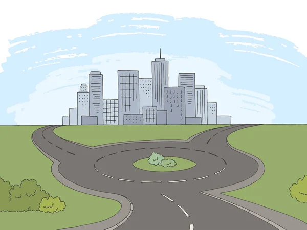Roundabout road graphic color landscape sketch illustration vector