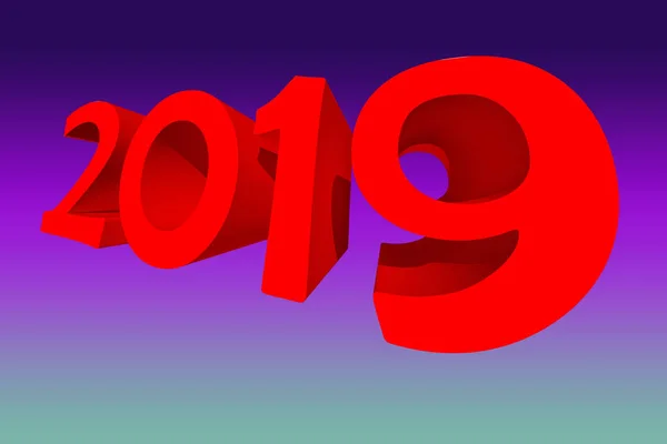 The number 2019 in 3d letters in red color on blue gradient background.