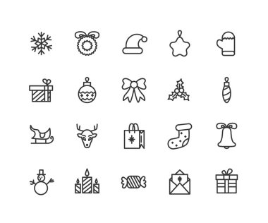 İnce çizgi Icons set ile yeni yıl, parti ve kutlamalar. Anahat simgesi toplama. Düzenlenebilir vektör inme. 48 x 48 piksel mükemmel