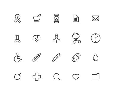 Basit tıbbi vektör hat simgeler kümesi. Böyle simgeler stetoskop, termometre, şişesi, doktor ve daha fazlasını içerir. Düzenlenebilir vektör inme. 48 x 48 piksel mükemmel.