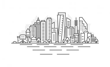 Cityscape Building Line sanat Vektör İllüstrasyon tasarım - Tel Aviv şehir. Editable vuruşlu yatay.