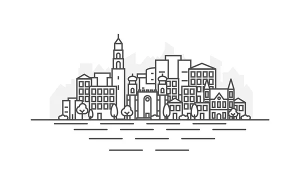Israel, Jaffa em Tel Aviv cidade arquitetura linha skyline ilustração. Cityscape vector linear com marcos famosos, pontos turísticos da cidade, ícones de design. Paisagem com traços editáveis . — Vetor de Stock