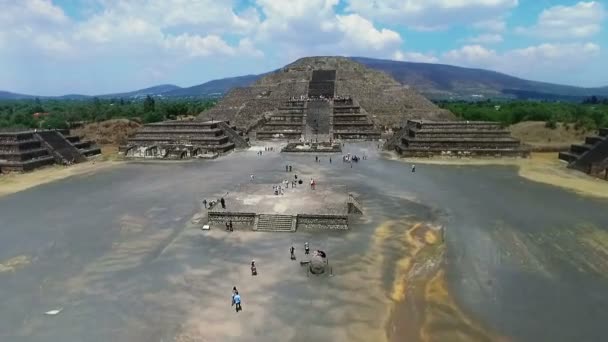 Flygfoto Över Den Moon Pyramiden Det Ceremoniella Komplexet Teotihuacan Estado — Stockvideo