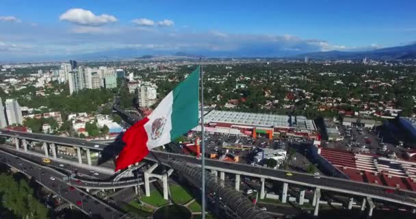 Aerial View Huge Mexican Flag Waving Back Panoramic View Mexico — Stock Video