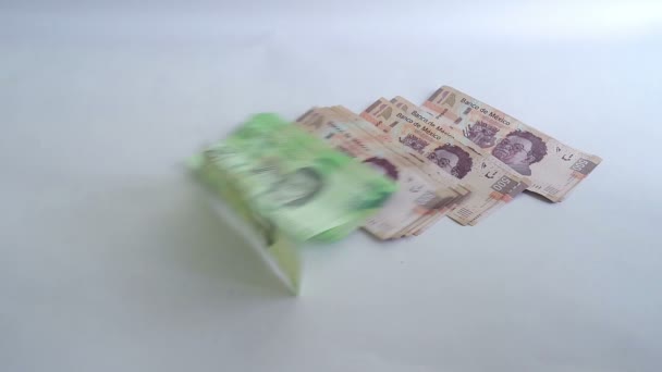大量500美元和200美元的墨西哥比索钞票掉在地板上 — 图库视频影像