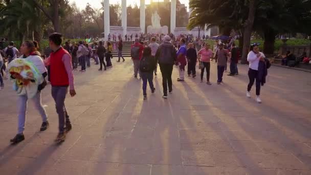 墨西哥城 2019年7月 在查普尔特佩克公园 在查普尔特佩克城堡和英雄儿童纪念碑的背景下 家庭和人民享受着阳光灿烂的一天 Take — 图库视频影像