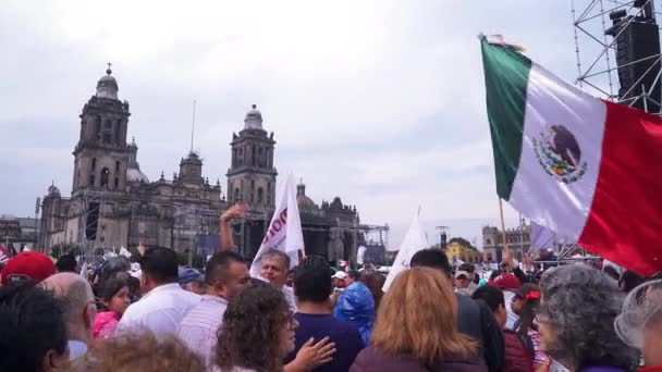 Mexico City Мексиканський Прапор Флейтує Прихильники Президента Лопеса Обрадора Партії — стокове відео