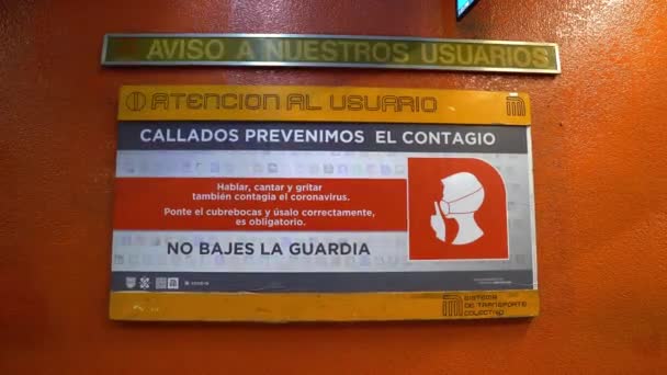 Ciudad México Junio 2020 Anuncio Estación Del Metro Advierte Gente — Vídeo de stock