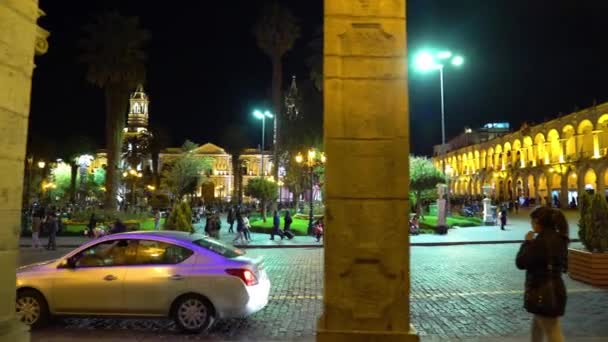 Arequipa Perú Dic 2019 Vista Nocturna Plaza Principal Catedral Arequipa — Vídeo de stock