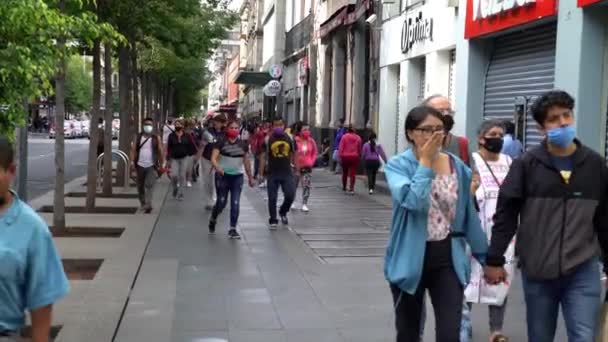 Mexico City July 2020 Lot People Wearing Face Masks Walk — Stock Video