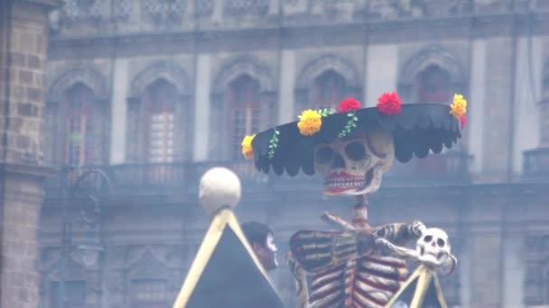 Cidade México Novembro 2019 Boneco Esqueleto Papelão Mostrado Durante Festival — Vídeo de Stock