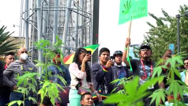 Mexico City Сентябрь 2020 Протестующие Слушают Выступающего Время Протеста Легализовать — стоковое видео
