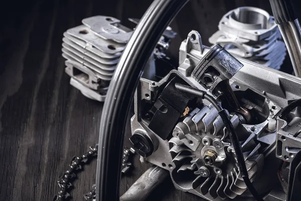 Elektrikli testere motor parçaları. Silindir, hasarlı piston, yüzükler, iğne, buji. Bahçe ekipmanları ve onarım 