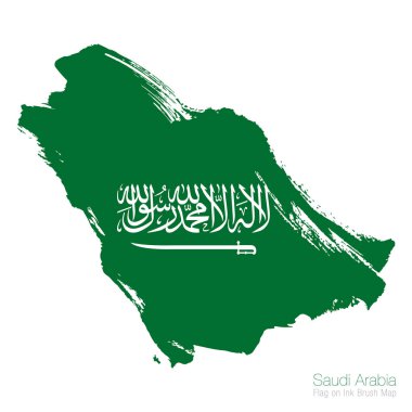 Suudi Arabistan bayrak ve mürekkep fırça harita vektör illüstrasyon