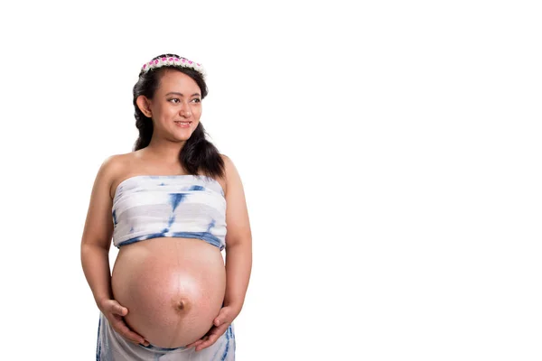 Femme Enceinte Été Face Mode Latérale Espace Vide Pour Design — Photo