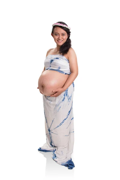 Happy Pregnant Woman Posing White Studio Background Retro Fashioned Isolated — Stok Foto