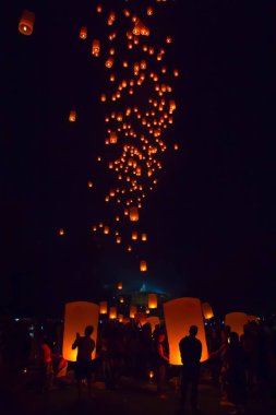 BOROBUDUR, May 29th 2018: Flying lanterns at the night festival celebrating Vesak in Borobudur, Magelang, Indonesia clipart