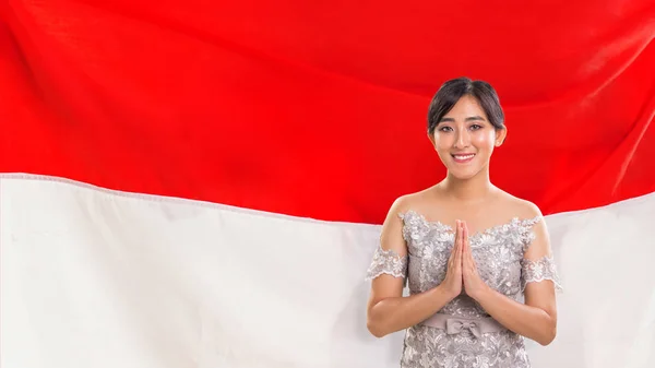 Εκπροσώπηση Της Ινδονησίας Μια Φιλικό Χαμογελαστό Νεαρή Κοπέλα Ασίας Φιλόξενο — Φωτογραφία Αρχείου