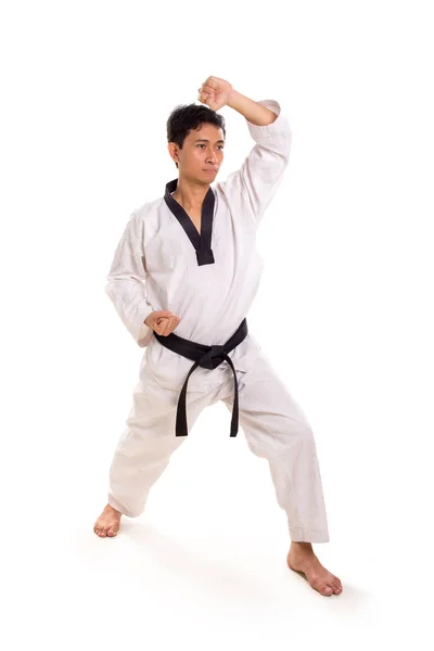 Full Body Portrait Male Martial Arts Athlete His Defense Stance — Stock Photo, Image