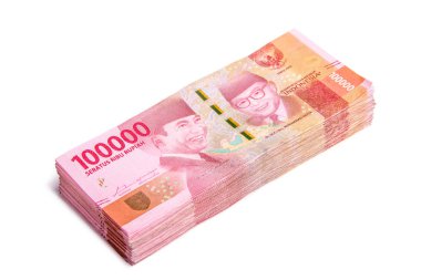 100.000 Endonezya Rupiah izole Yığını