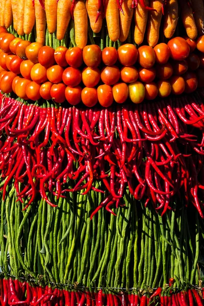 Colorful and variated crop harvest arranged for Gunungan Festival, a traditional event in Javanese culture of Indonesia