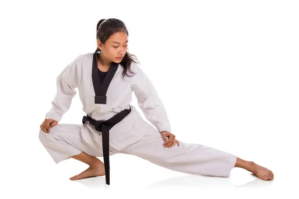 Legs stretching before sparring, combat sport theme — Stock Photo, Image