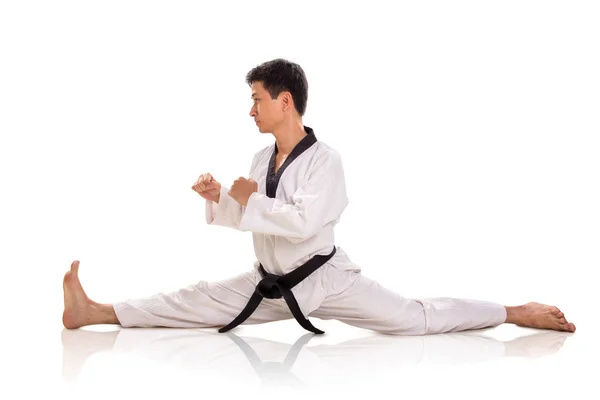 Manliga Martial Artist Split sidled profil isolerad — Stockfoto