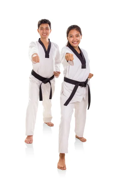 Two young energetic martial art practitioners full length — Stock Photo, Image