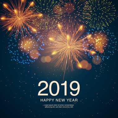 Yıl 2019 havai fişek ve Strobe ile görüntülenir. Yeni yıl ve tatil kavramı