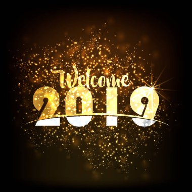 Mutlu yeni yıl 2019 siyah renkli ışıltı gelen arka plan Fireworks gökyüzünü, yeni yıl kutlamaları havai fişek yak.