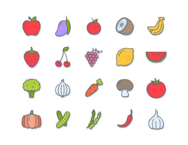 Set Iconos Comida Vegana Juego Insignias Emblemas Sellos Vector — Vector de stock