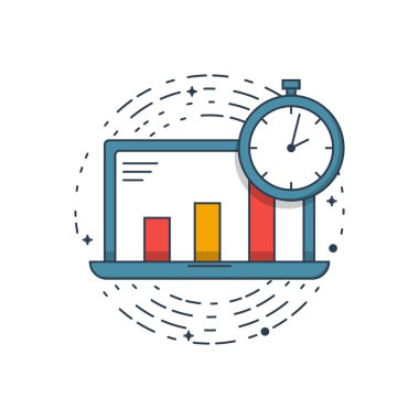 Mavi renkleri defter vektör iş çizim hesaplamak istatistikler, dosyalanmış çizgi stili kronometre ile. Grafik tasarım anahat seo preformance kavramı. Web projesi ve uygulaması kullanmak