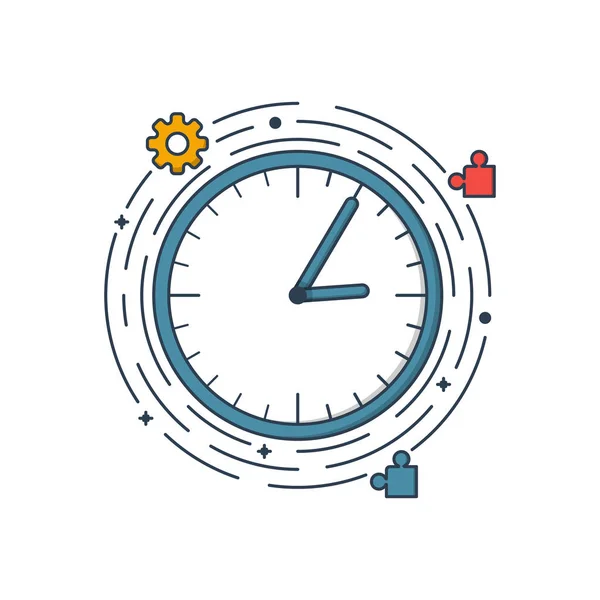 Vector Business Illustration Blue Colors Clock Engineering Mosaic Filled Line — Stock Vector