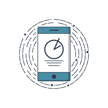 Vektör iş illüstrasyon mavi renkler mobil akıllı telefon olarak dosyalanmış çizgi stili. Duyarlı tasarım grafik tasarım konsepti. Web proje ve uygulama anahat nesnesini kullanmak