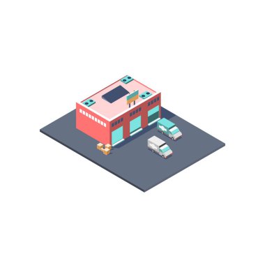 Genel şehir ulaşım izometrik şehir binaları ile farklı belediye ve özel binaların resimleri