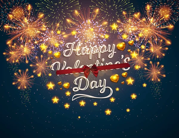 Feliz Día San Valentín Con Fuegos Artificiales Ilustración Vectorial Fondos — Vector de stock