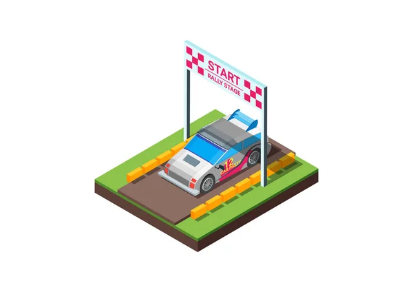 Voiture Course Vectorielle Low Poly Rally Livrée Blanche Rouge Sur — Image vectorielle